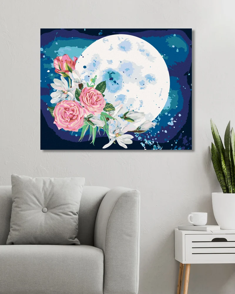 Diamond painting - KOMPOSITION MIT DEM MOND UND EINEM MAGNOLIENSTRAUSS