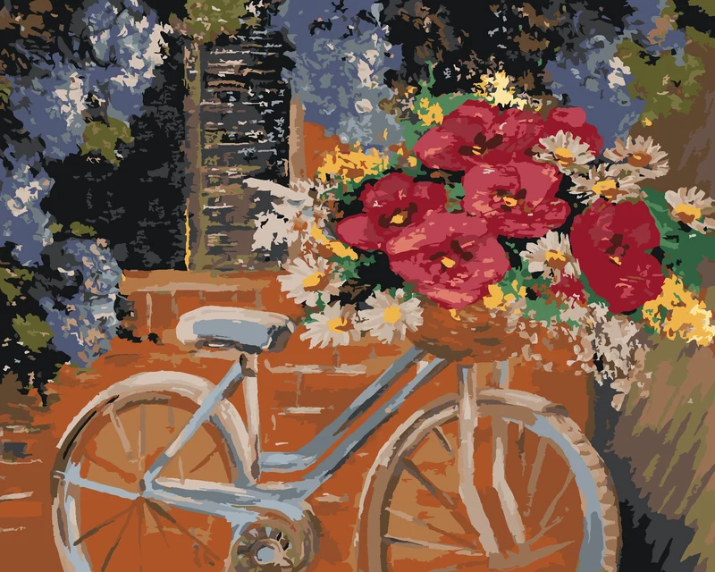 Diamond painting - FAHRRAD MIT EINEM BLUMENSTRAUSS