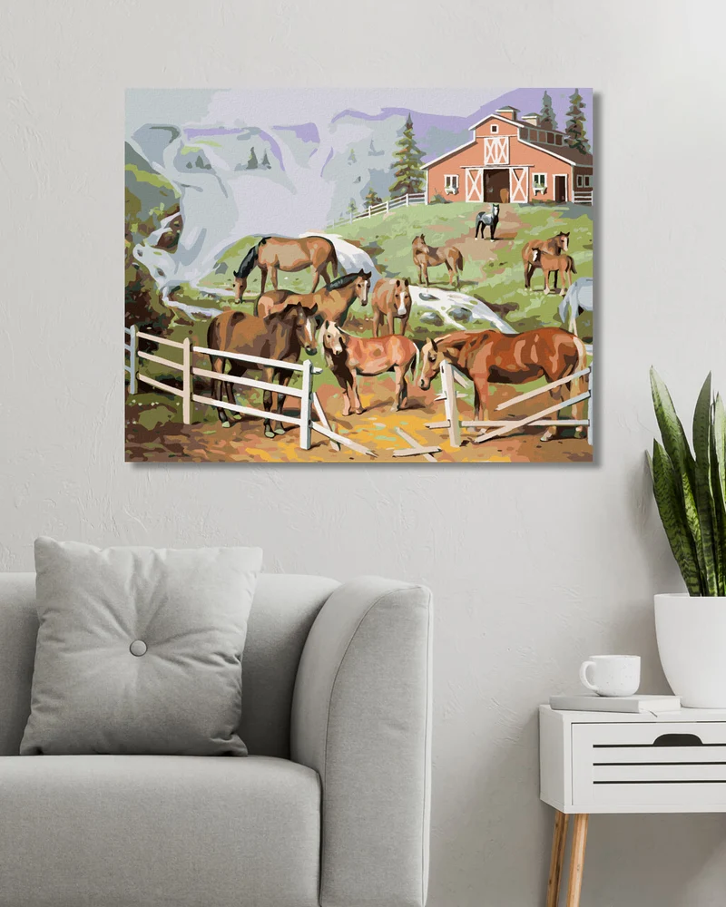 Diamond painting - PFERDE AM ZERSTÖRTEN ZAUN (D. RUSTY RUST)
