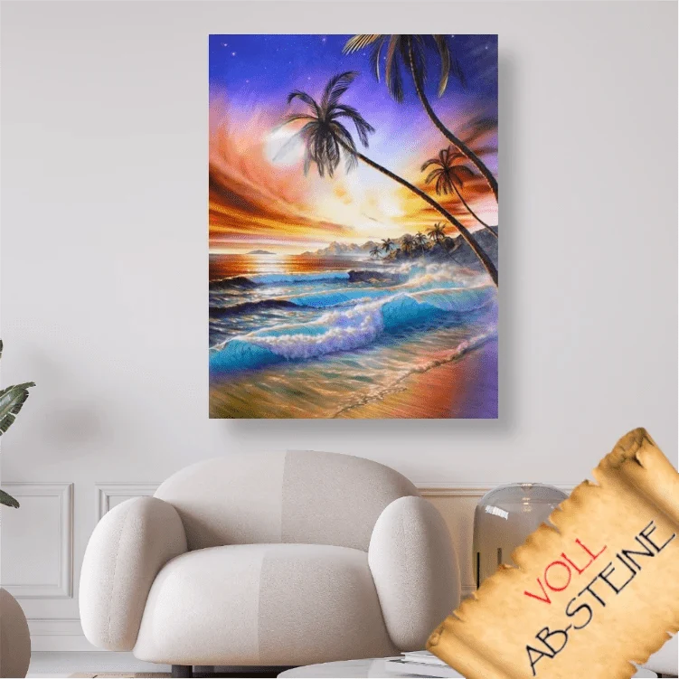 Sonnenuntergang am Meer mit Palmen - Voll AB 5D DIY Diamond Painting