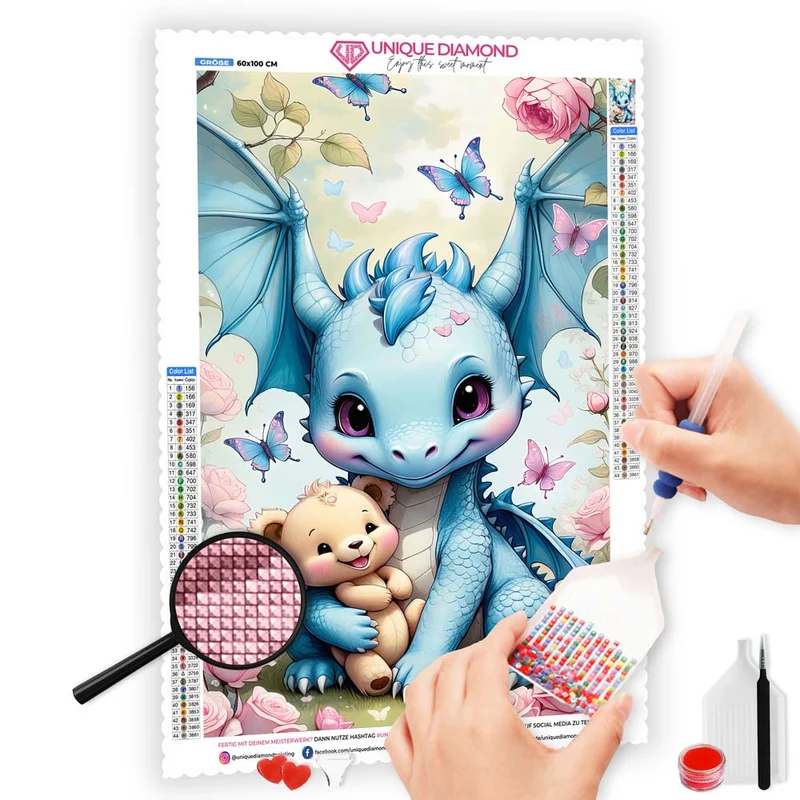 5D Diamond Painting – Steine Drache mit Bär