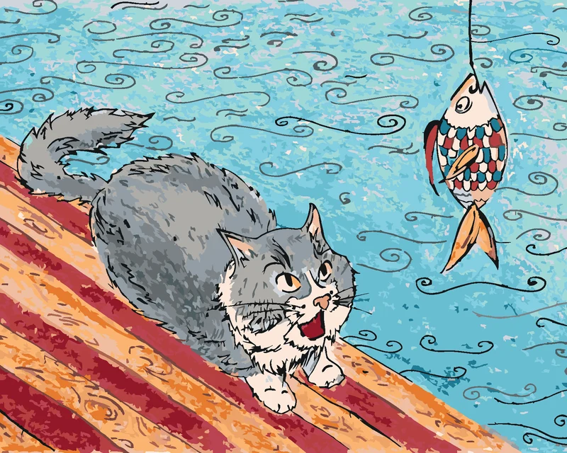 Diamond painting - EINE FISCHFANGENDE KATZE