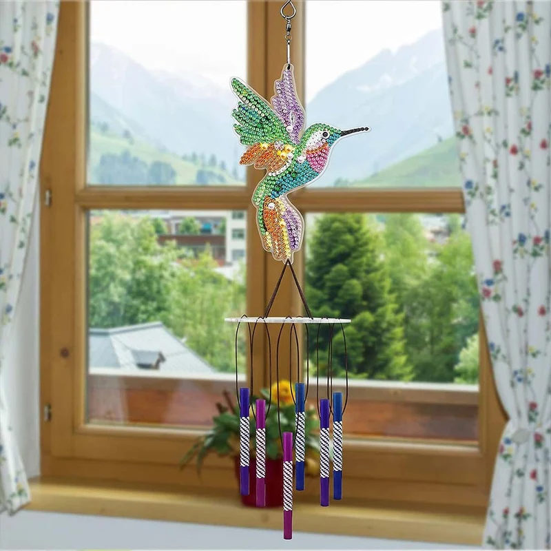 5D Diamond Painting Klang-Windspiel – Schillernder Kolibri mit Klangspiel