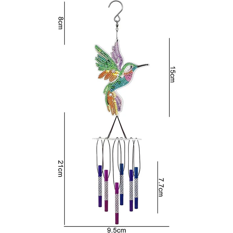 5D Diamond Painting Klang-Windspiel – Schillernder Kolibri mit Klangspiel