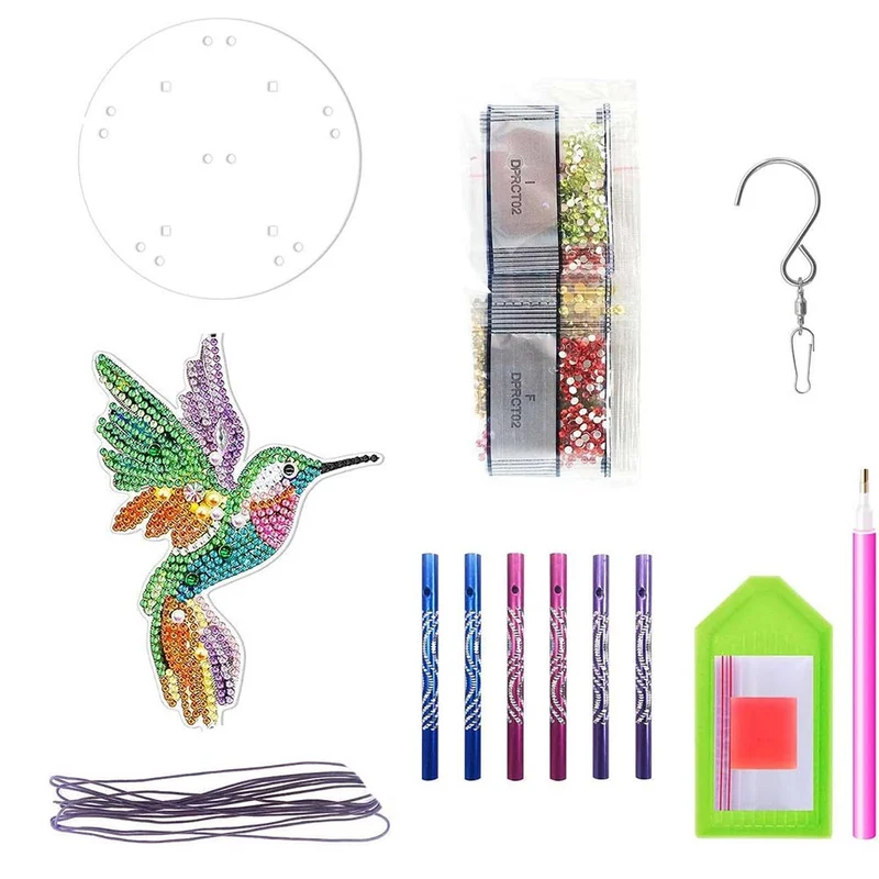 5D Diamond Painting Klang-Windspiel – Schillernder Kolibri mit Klangspiel