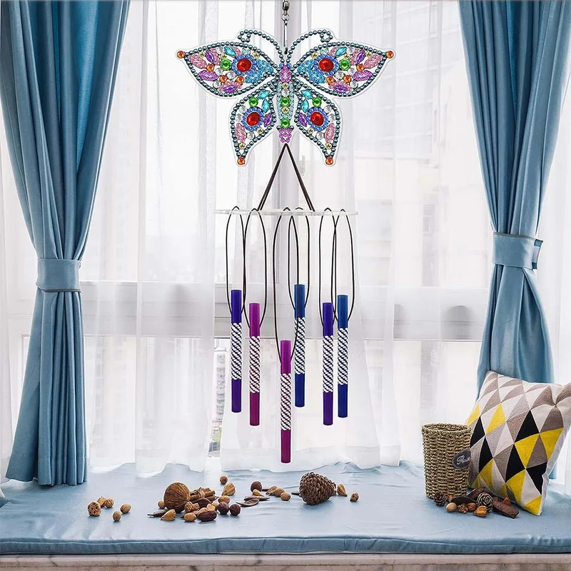 5D Diamond Painting Klang-Windspiel – Bunter Schmetterling mit Klangröhren