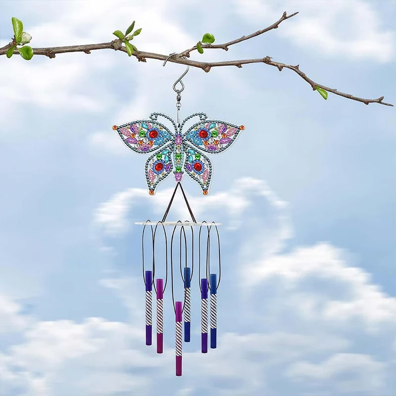 5D Diamond Painting Klang-Windspiel – Bunter Schmetterling mit Klangröhren