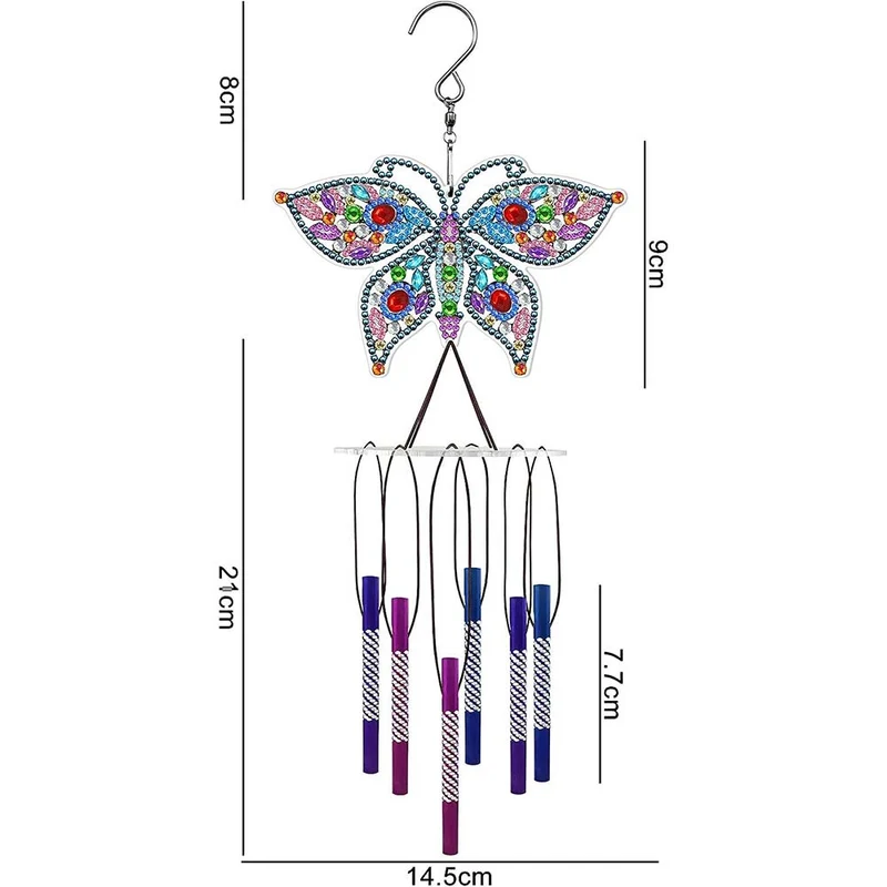 5D Diamond Painting Klang-Windspiel – Bunter Schmetterling mit Klangröhren