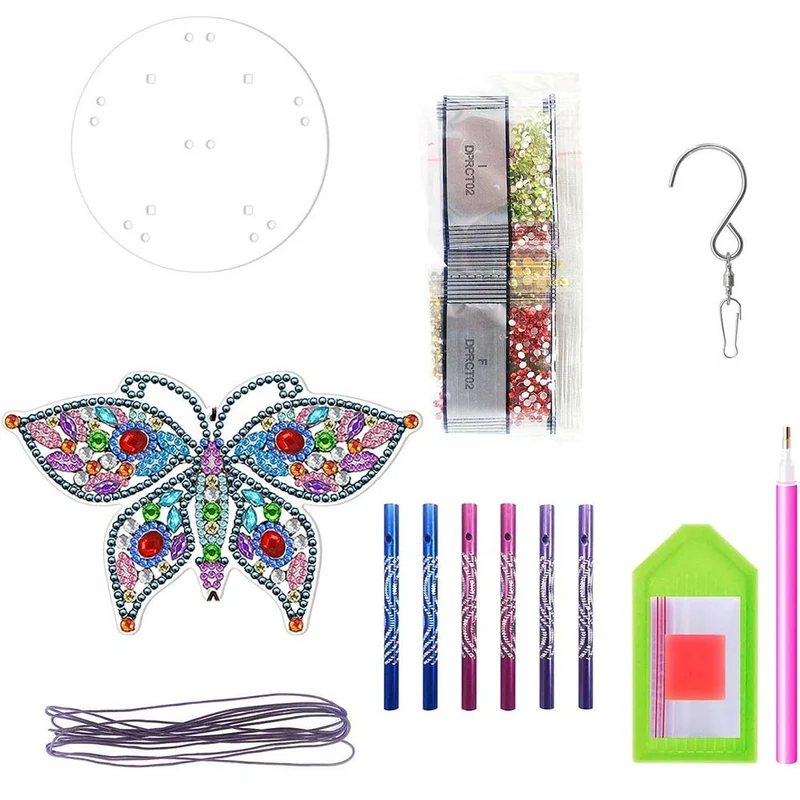 5D Diamond Painting Klang-Windspiel – Bunter Schmetterling mit Klangröhren