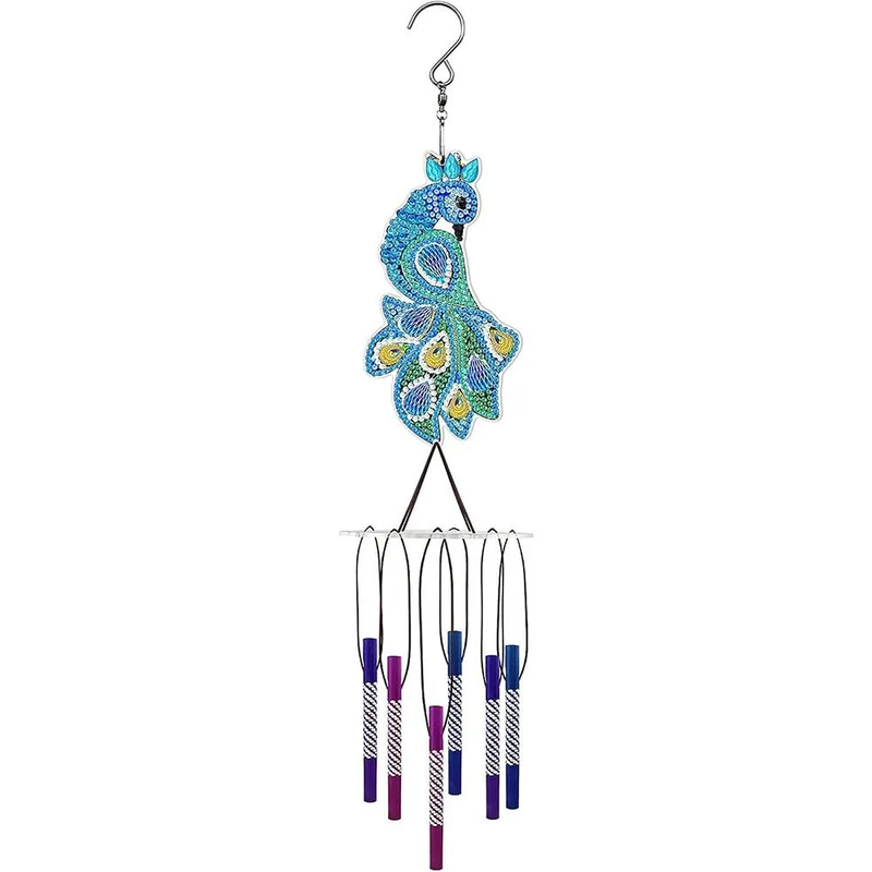 5D Diamond Painting Klang-Windspiel – Pfau der Farbenpracht mit Klangspiel