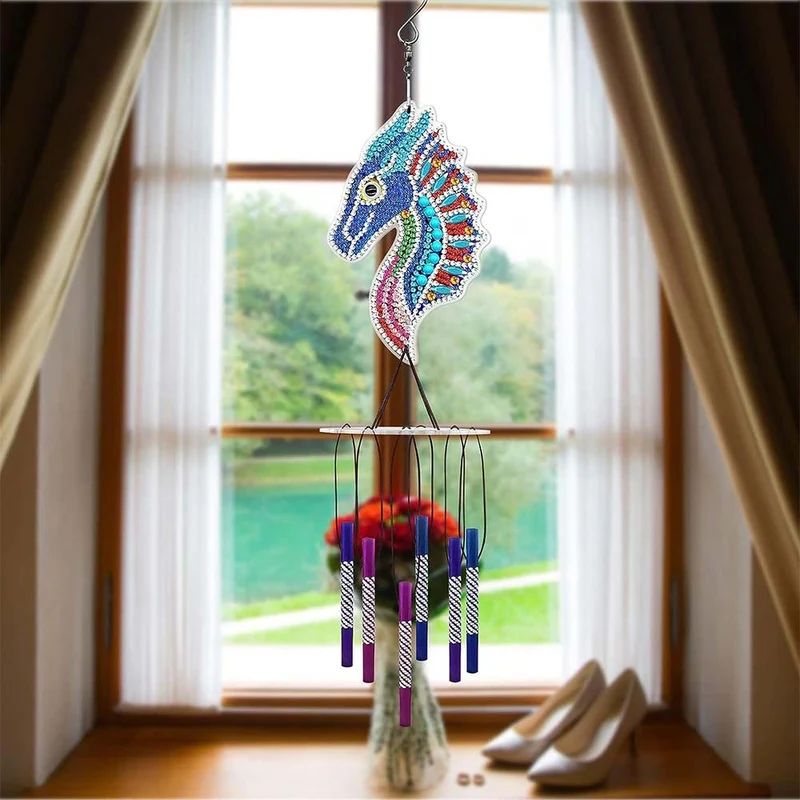 5D Diamond Painting Klang-Windspiel – Drachenkopf in Regenbogenfarben