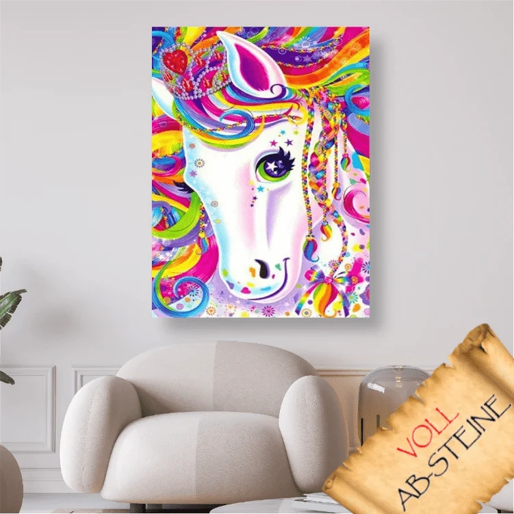Einhorn mit bunter abstrakter Mähne - Voll AB 5D DIY Diamond Painting