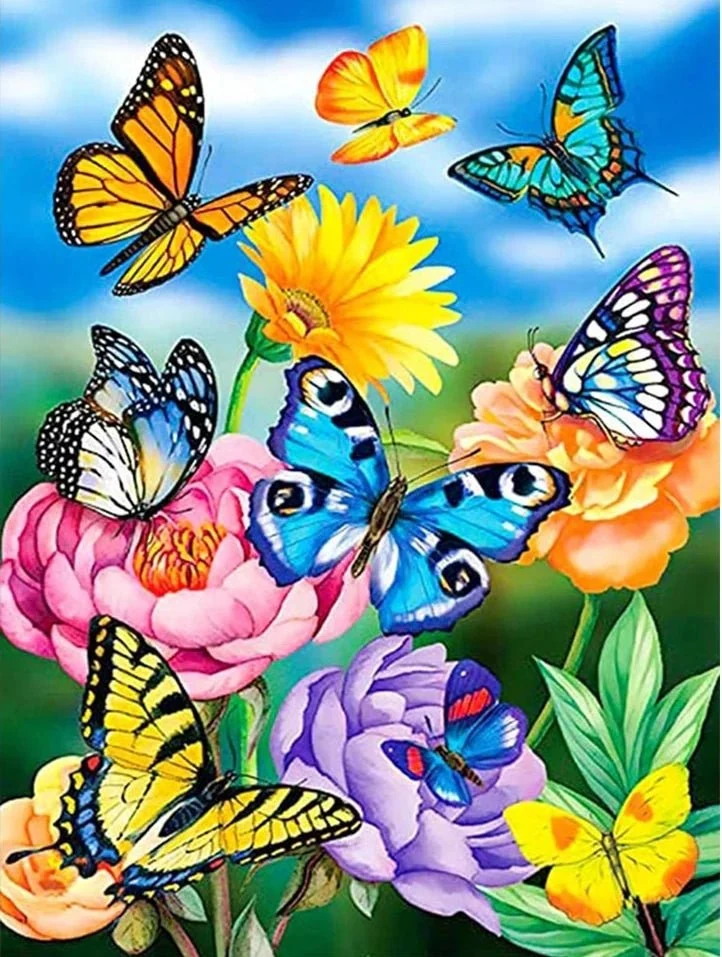Die Blumenwiese der Schmetterlinge - Voll AB 5D DIY Diamond Painting