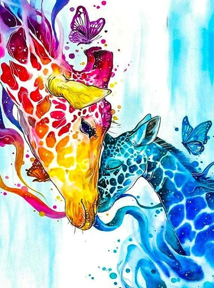 Giraffen Liebe mit Schmetterlinge - Voll AB 5D DIY Diamond Painting