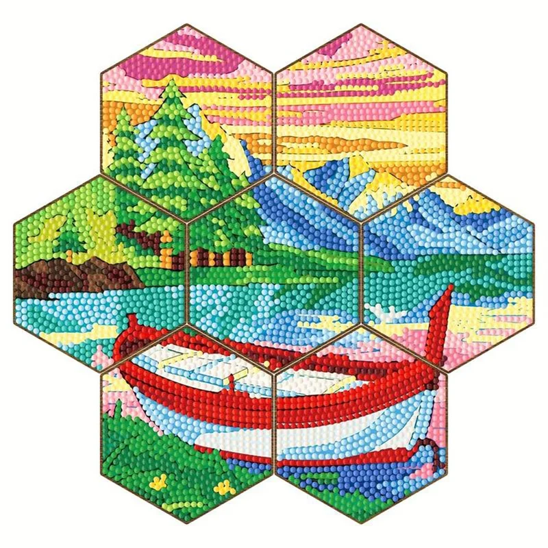5D Diamond Painting Untersetzer Boot am See