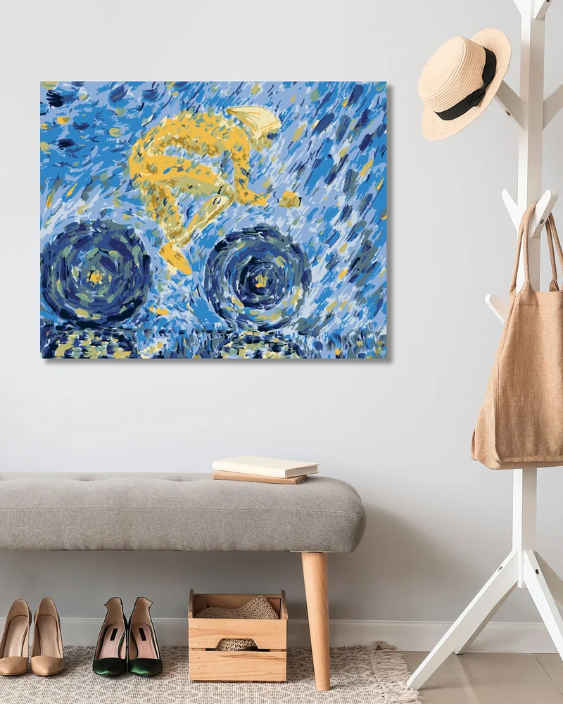 Diamond painting - GELBER RADFAHRER AUF BLAUEM HINTERGRUND