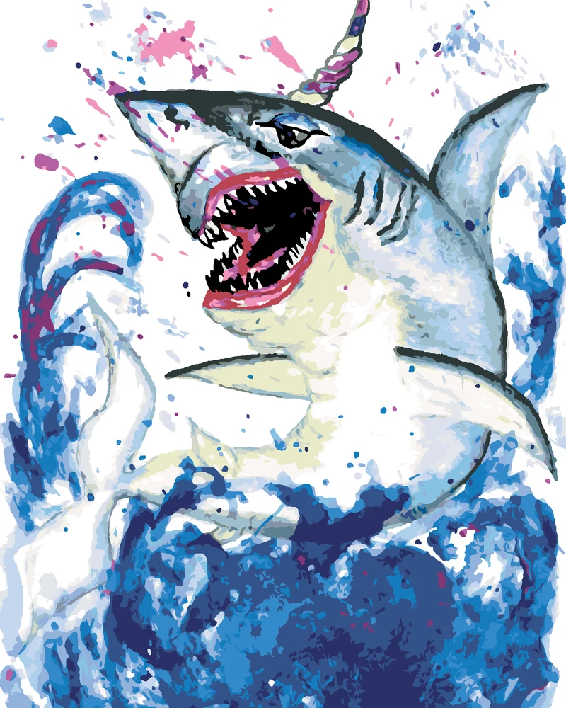 Diamond painting - VON HAIFISCH ZU EINHORN