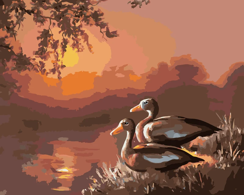 Diamond painting - ENTEN AM SEE UND SONNENUNTERGANG (D. RUSTY RUST)