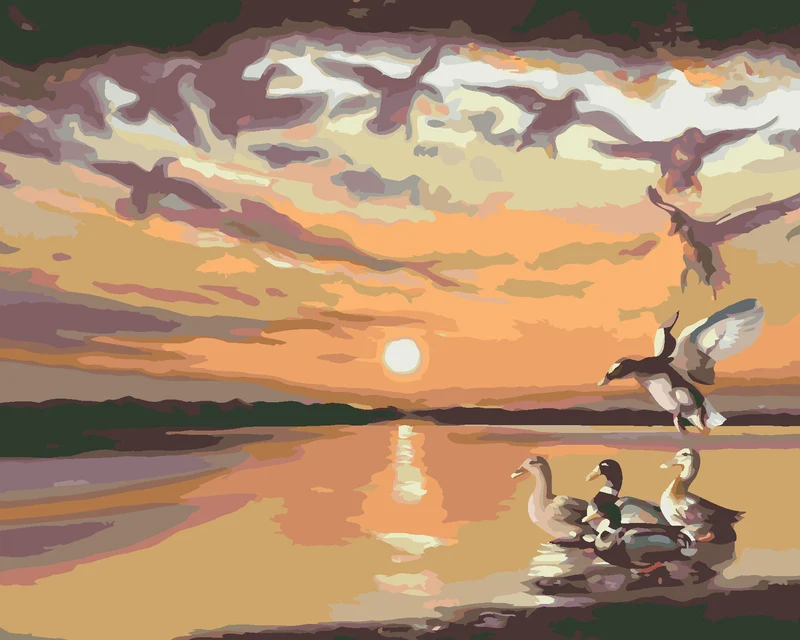 Diamond painting - ENTEN, WOLKEN UND SONNENUNTERGANG (D. RUSTY RUST)