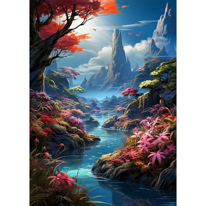 5D Diamond Painting – Fluss Landschaft