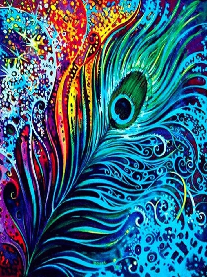 Bunte Pfauenfeder - Voll AB 5D DIY Diamond Painting