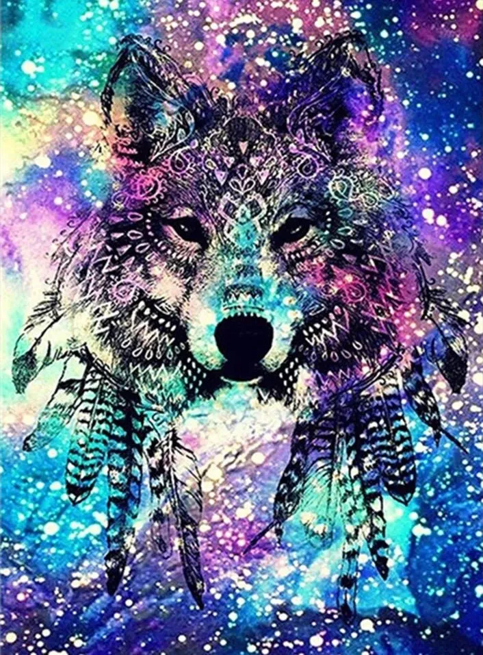 Wolf mit Federschmuck - Voll AB 5D DIY Diamond Painting
