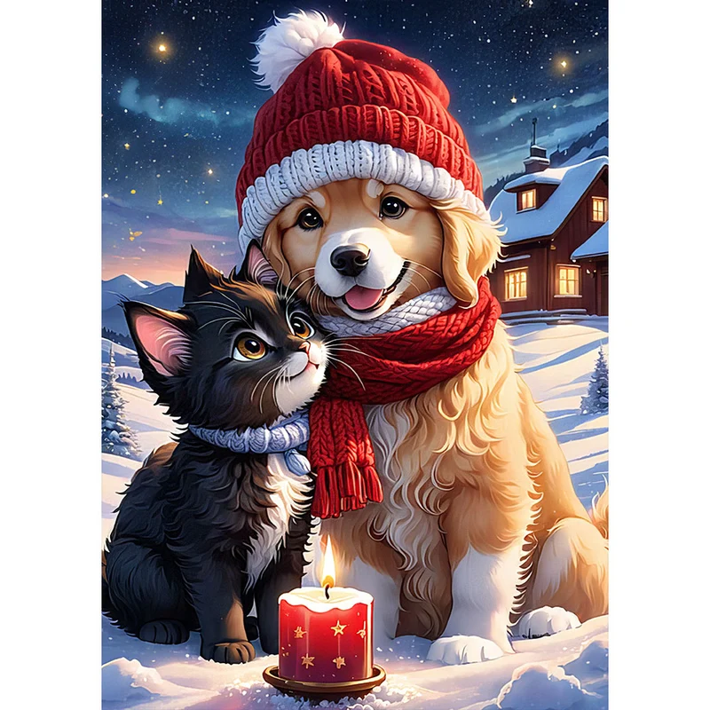 5D Diamond Painting – Dog And Cat At Christmas