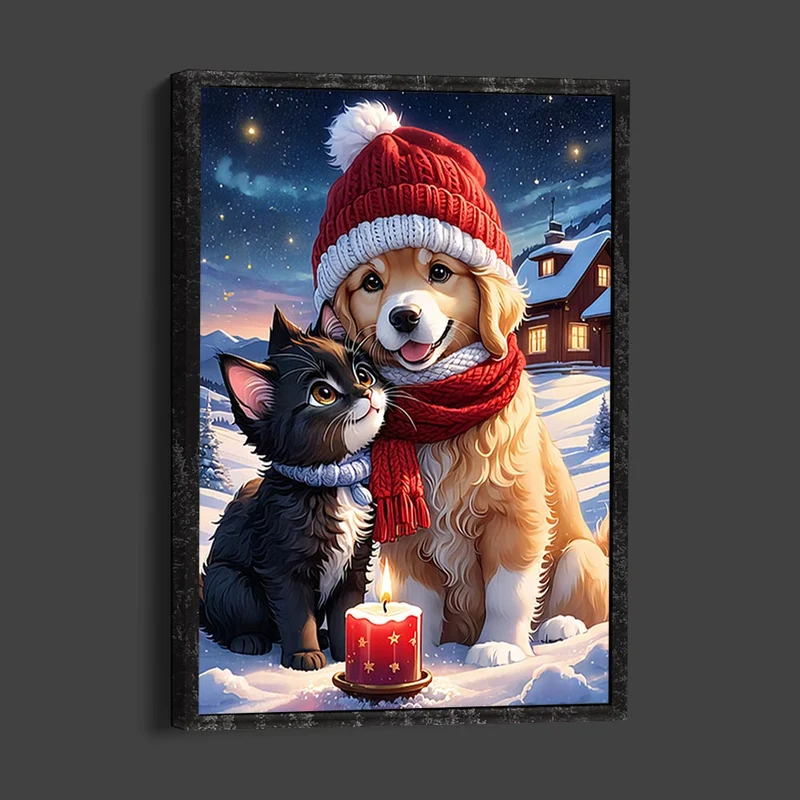 5D Diamond Painting – Dog And Cat At Christmas
