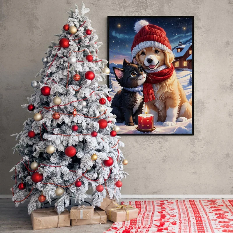 5D Diamond Painting – Dog And Cat At Christmas