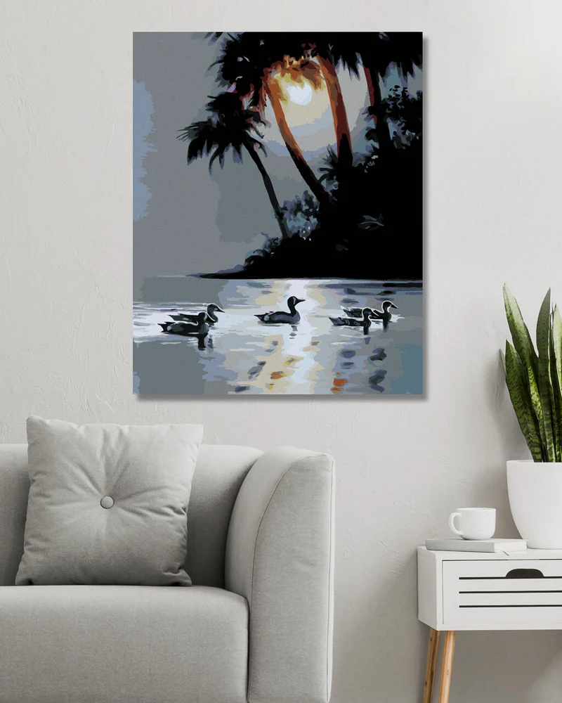 Diamond painting - ENTE, PALMEN UND SONNENUNTERGANG (D. RUSTY RUST)