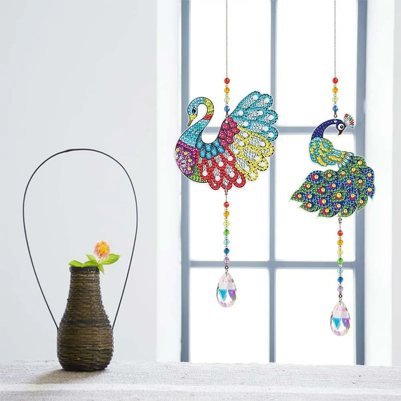 5D Diamond Painting Kristall-Windspiel – Pfauenpracht im Doppelpack