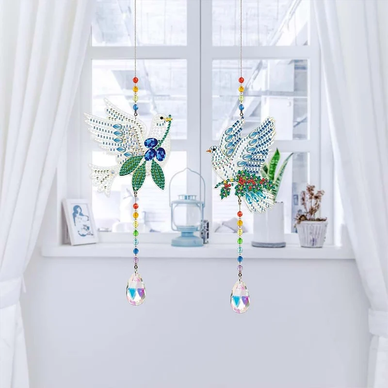 5D Diamond Painting Kristall-Windspiel – Friedens-Tauben im Doppelpack