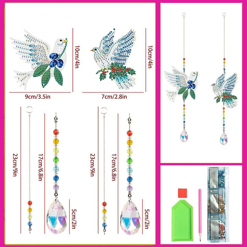5D Diamond Painting Kristall-Windspiel – Friedens-Tauben im Doppelpack