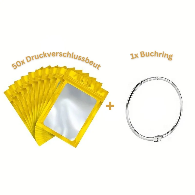 5D Diamond Painting 50 Druckverschlussbeutel und 1 Buchring in 8 Farben
