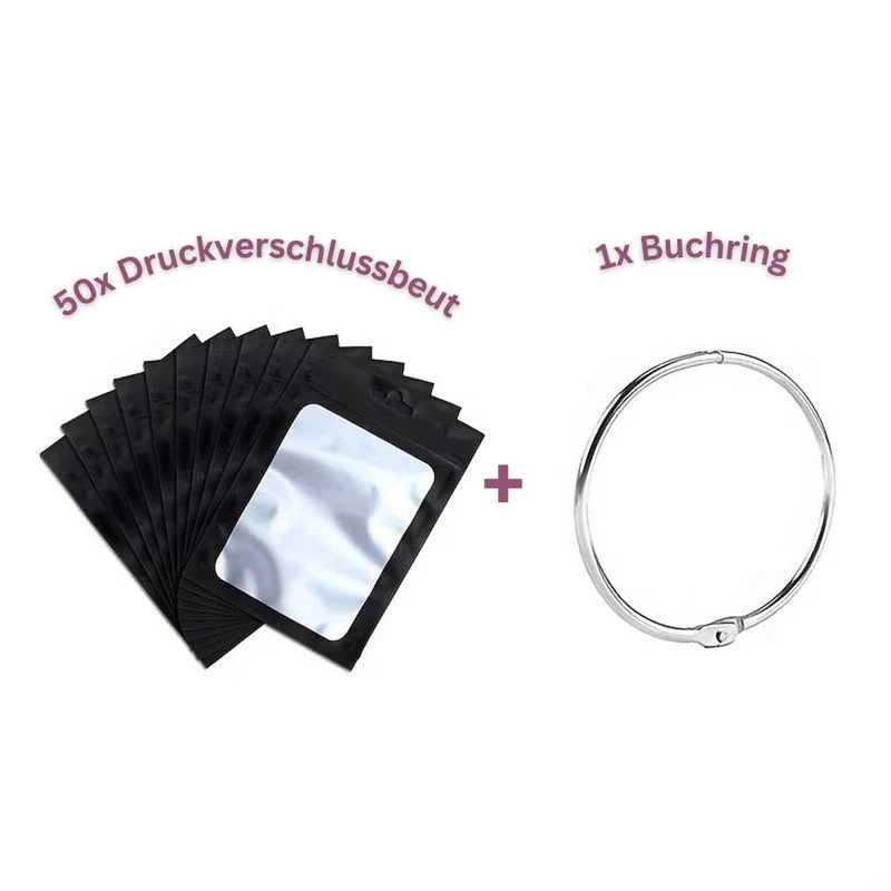 5D Diamond Painting 50 Druckverschlussbeutel und 1 Buchring in 8 Farben