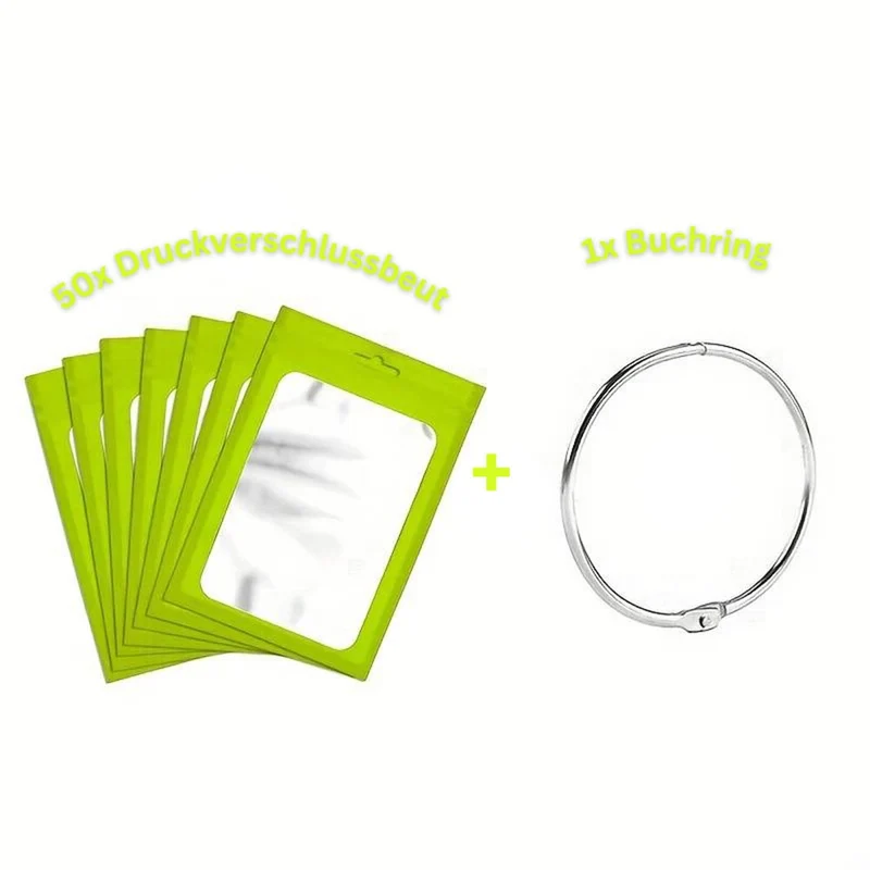 5D Diamond Painting 50 Druckverschlussbeutel und 1 Buchring in 8 Farben
