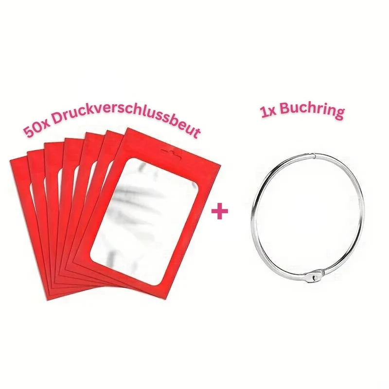 5D Diamond Painting 50 Druckverschlussbeutel und 1 Buchring in 8 Farben