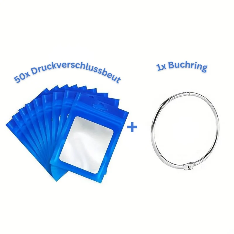5D Diamond Painting 50 Druckverschlussbeutel und 1 Buchring in 8 Farben