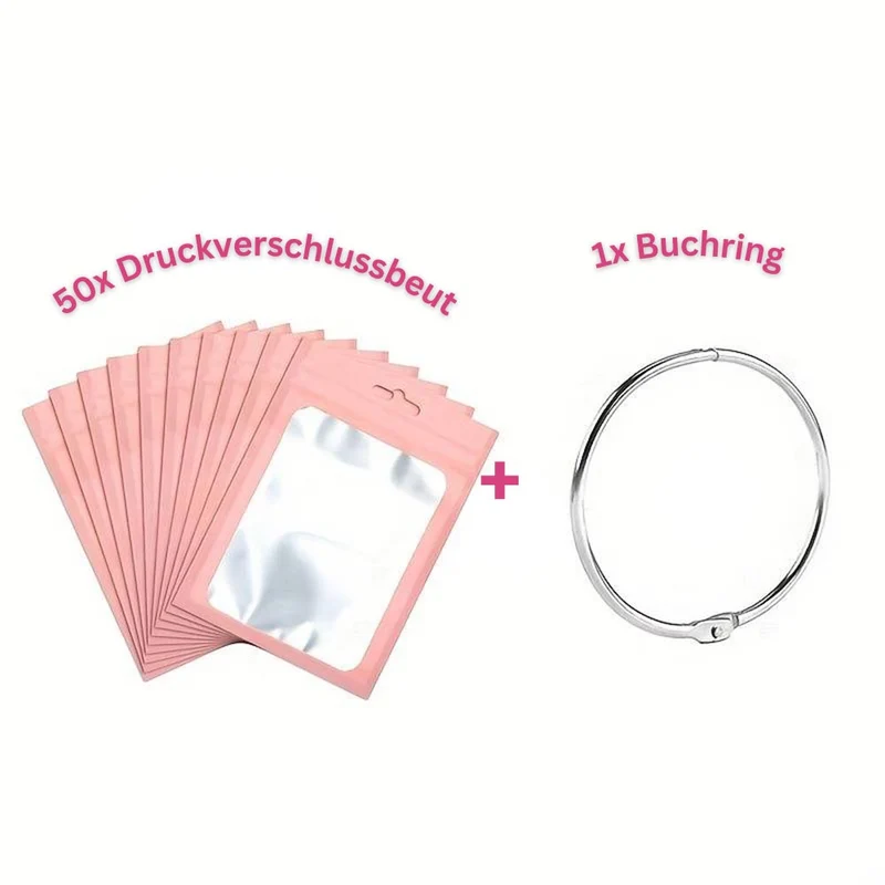 5D Diamond Painting 50 Druckverschlussbeutel und 1 Buchring in 8 Farben