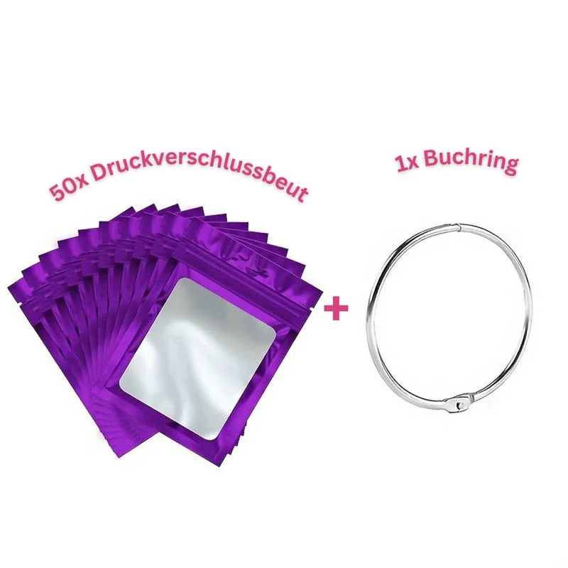 5D Diamond Painting 50 Druckverschlussbeutel und 1 Buchring in 8 Farben