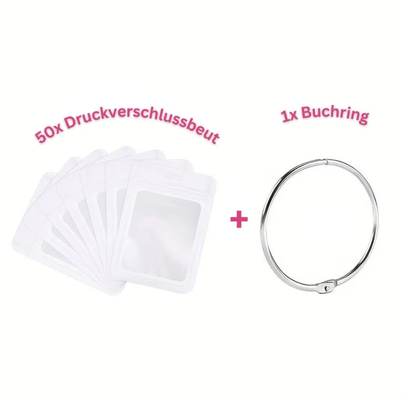 5D Diamond Painting 50 Druckverschlussbeutel und 1 Buchring in 8 Farben