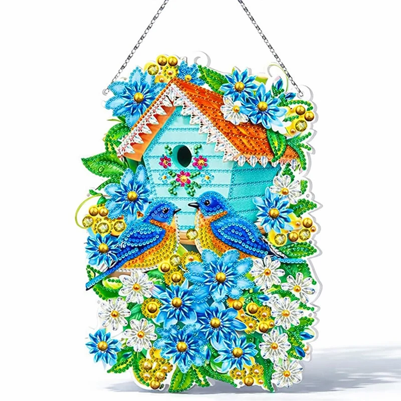 5D Diamond Painting Türanhänger Vogelhäuschen mit LED und Anhänger