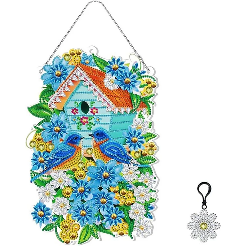 5D Diamond Painting Türanhänger Vogelhäuschen mit LED und Anhänger