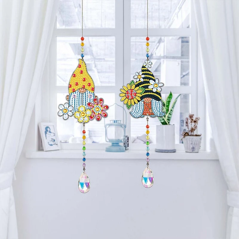 5D Diamond Painting Kristall-Windspiel – Sonnenblumen-Wichtel im Doppelpack