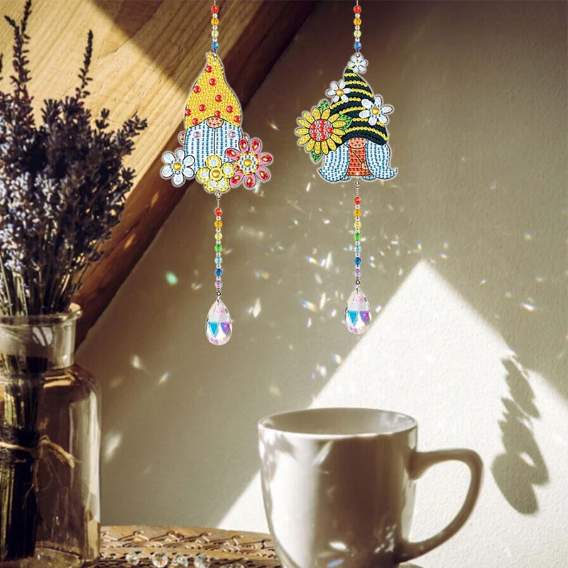 5D Diamond Painting Kristall-Windspiel – Sonnenblumen-Wichtel im Doppelpack