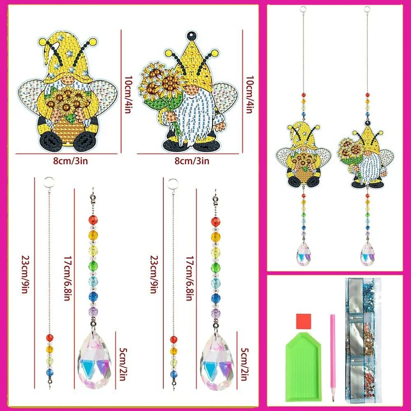 5D Diamond Painting Kristall-Windspiel – Sonnenblumen-Wichtel im Doppelpack