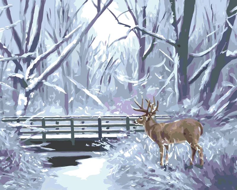 Diamond painting - HIRSCH, FLUSS UND BRÜCKE IM WINTER (D. RUSTY RUST)