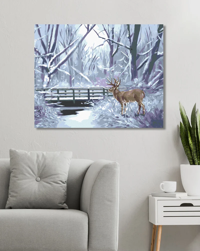 Diamond painting - HIRSCH, FLUSS UND BRÜCKE IM WINTER (D. RUSTY RUST)