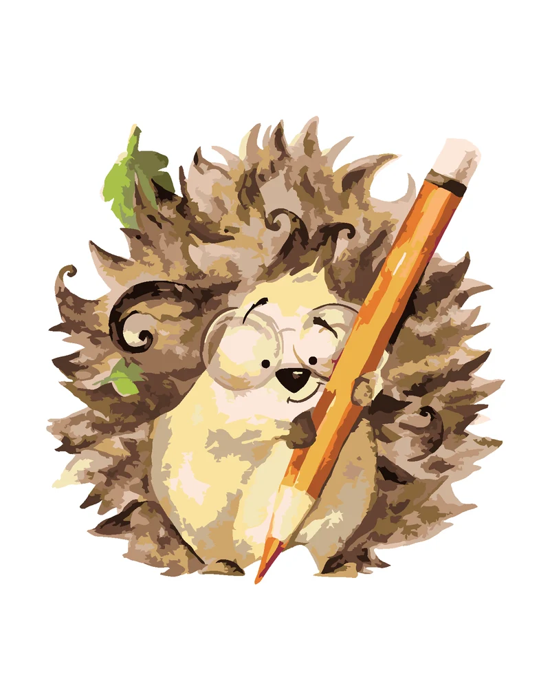Diamond painting - IGEL UND ORANGEFARBENER BUNTSTIFT