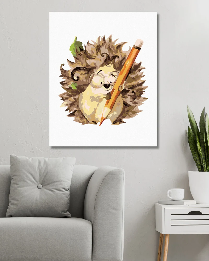 Diamond painting - IGEL UND ORANGEFARBENER BUNTSTIFT